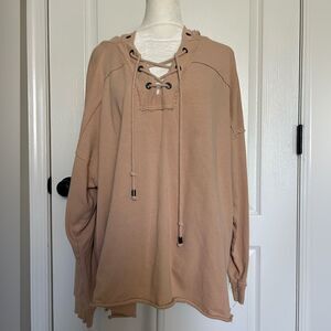 Aerie Women’s Peach Oversized Laced Up Long Sleeve Hoodie 100% Cotton Size Small